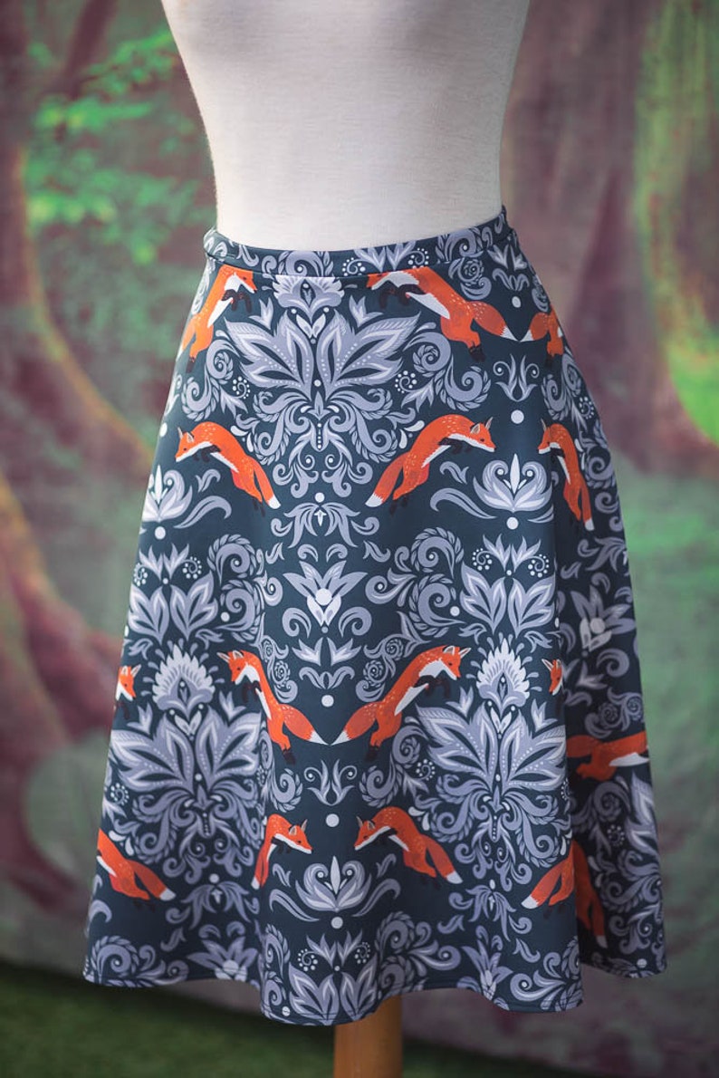 Fox Skirt in William Morris style Cottage Forest lover inspired skater skirt image 6