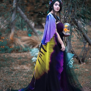 Flower cape floral cloak Pansy scarf shawl purple and yellow poncho convertible skirt image 9