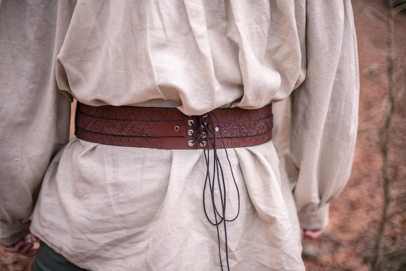 Cinturón de cuero de elfo con hojas en marrón, cuero de cinturón de corsé ajustable LARP druida elfo apuesta imagen 7