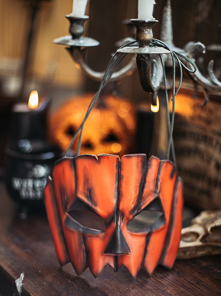 Jack O Lantern Pumpkin Leather Mask Halloween Autumn Harvest Natural Wiccan Masquerade Creepy