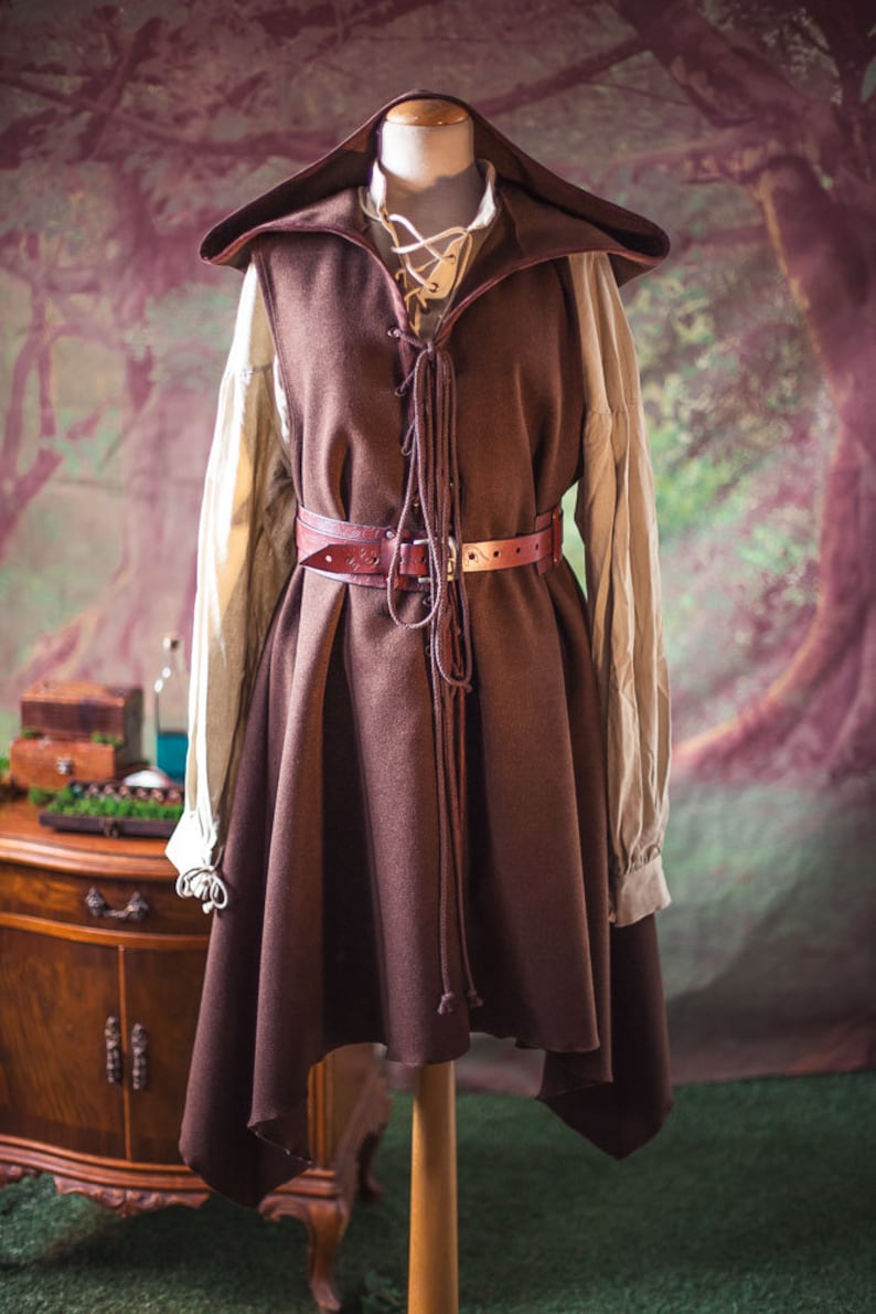 Surcoat Ranger à capuche gilet d'assassin unisexe survêtement ouvert sur le devant elfique pirate fantaisie médiéval renaissance costume cosplay image 5