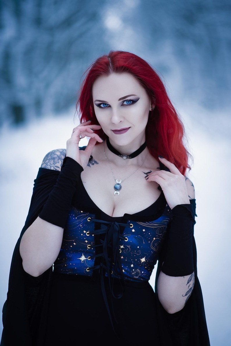 Black Elven Dress, Dark Forestcore Clothing, Elastic Rayon image 13