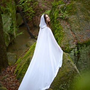 Wedding bridal cloak white ivory cream vanille chiffon polyester cape with hood handfasting Medieval Wedding Cape image 8