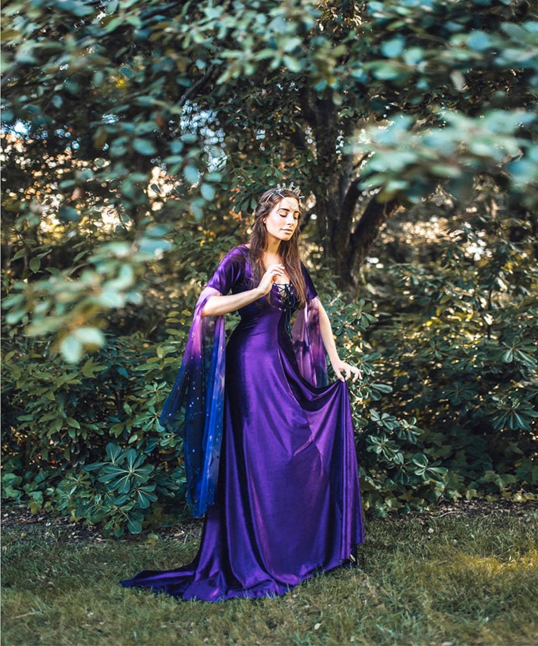 Medieval Fantasy Dress Purple Violet Velvet Celtic Elven Gown