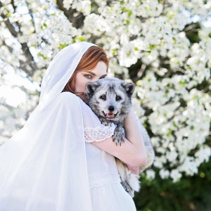 Wedding bridal cloak white ivory cream vanille chiffon polyester cape with hood handfasting Medieval Wedding Cape image 3