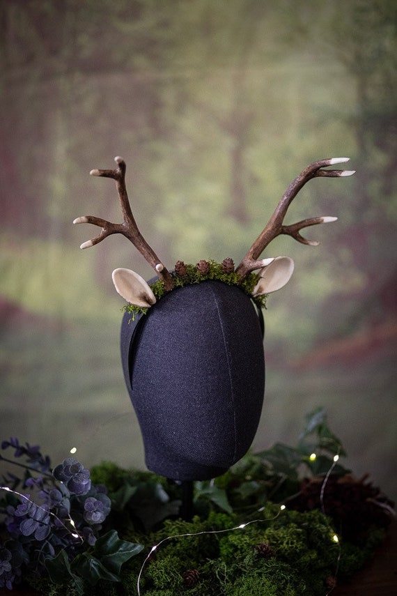 Deer Antler Headband, Moss Crown, Faun Costume Headpiece  display picture 1
