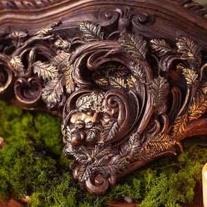 Elven corbel for wall decoration Shelf Candle Holder wooden Elvish Medieval Gold Resin bookend vintage greenman decoration image 3