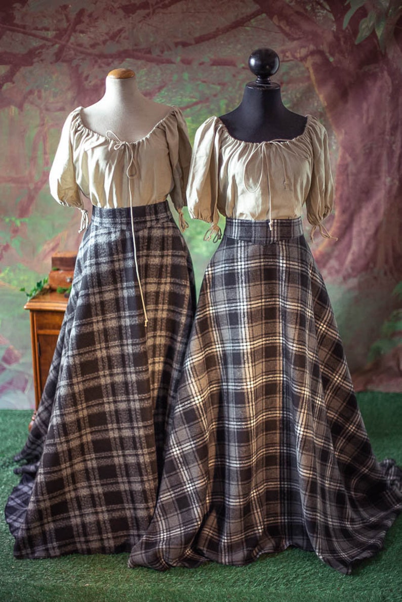 Tartan Skirt in dark grey Outlander inspired historical scottish Edwardian tartan maxi skirt image 2