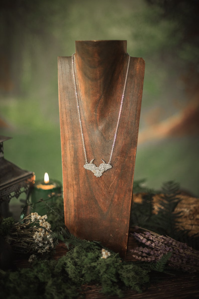 Owl and Moon Necklace Steel and Zamak Pendant Forest Creature jewelry Goblincore Pendant Real Jewelry necklace modern image 8