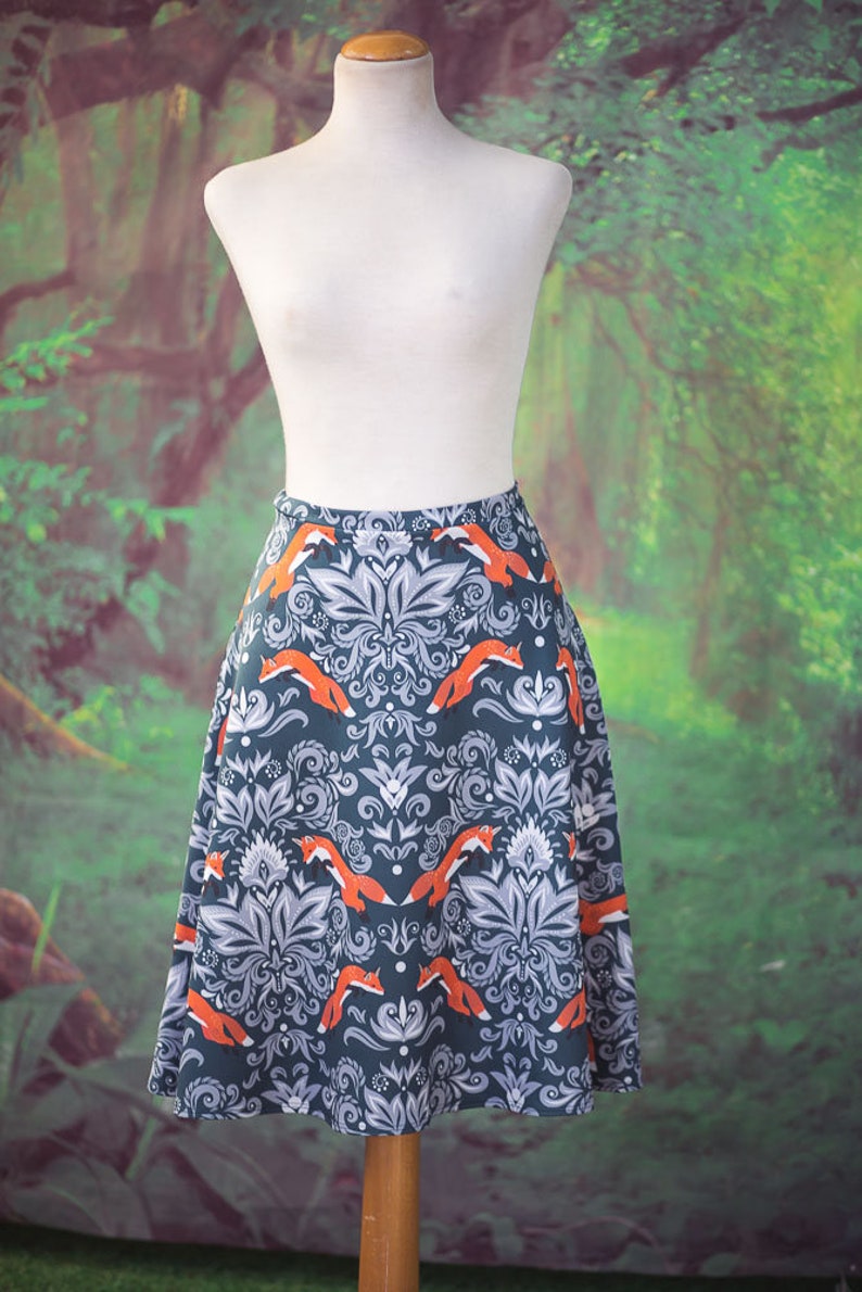 Fox Skirt in William Morris style Cottage Forest lover inspired skater skirt image 4