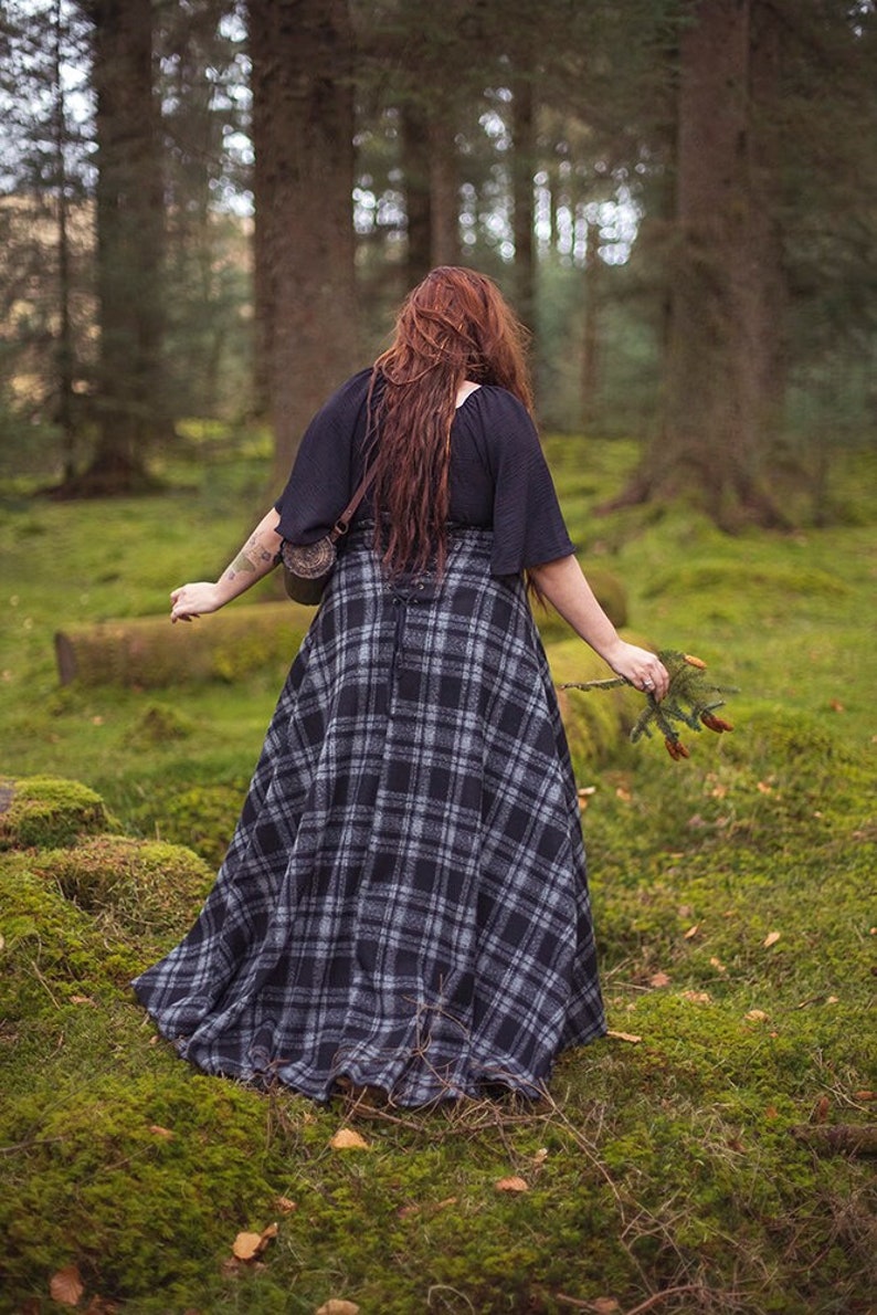 Tartan Skirt in dark grey Outlander inspired historical scottish Edwardian tartan maxi skirt image 1