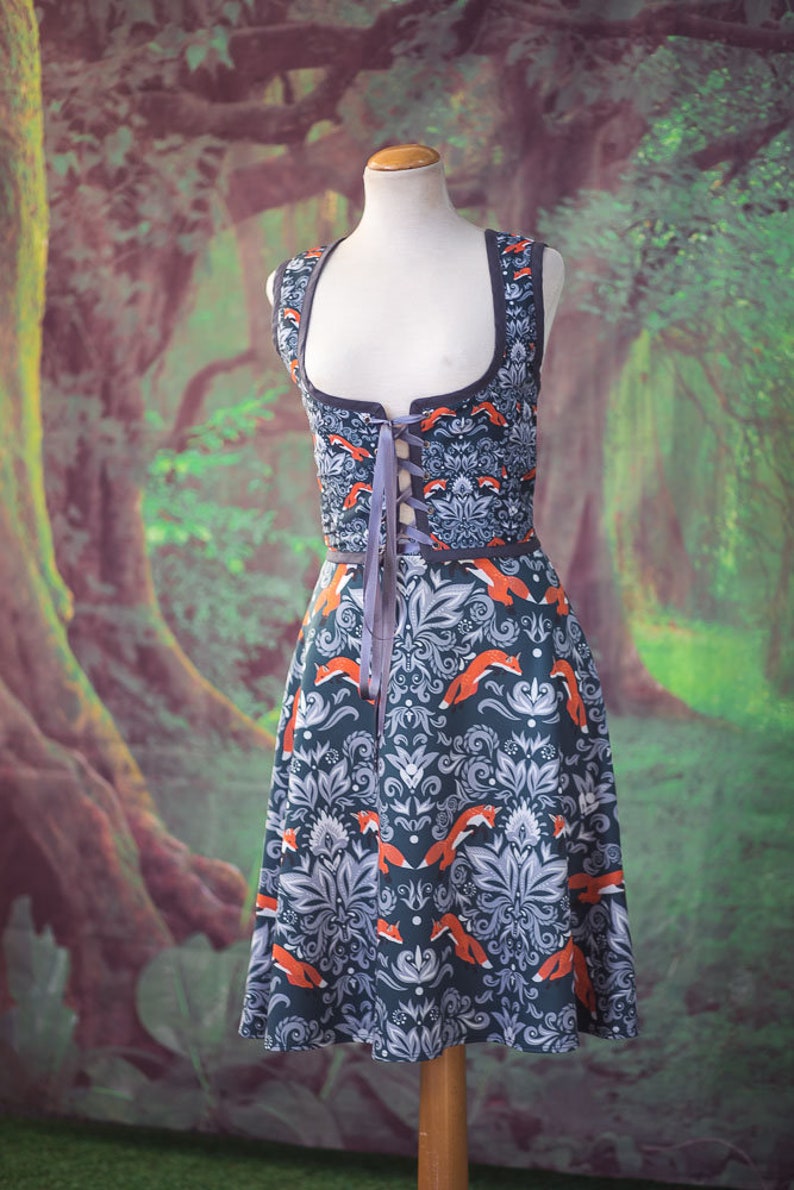 Fox Skirt in William Morris style Cottage Forest lover inspired skater skirt image 3