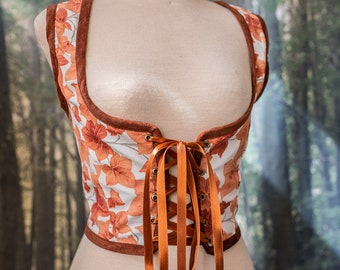 Hobbit bodice, Autumn Renaissance corset Ivy cottagecore style  corset vest, Wench regency steampunk