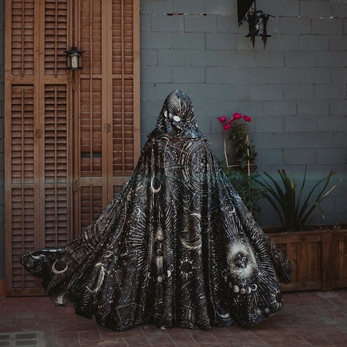 Velvet Celestial Cloak: Stars & Moon, Hooded Fantasy Cape