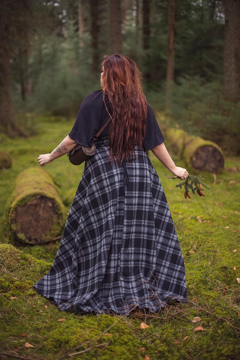 Tartan Skirt in dark grey Outlander inspired historical scottish Edwardian tartan maxi skirt image 7