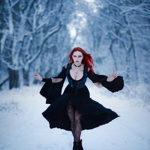 Black Elven Dress, Dark Forestcore Clothing, Elastic Rayon image 12