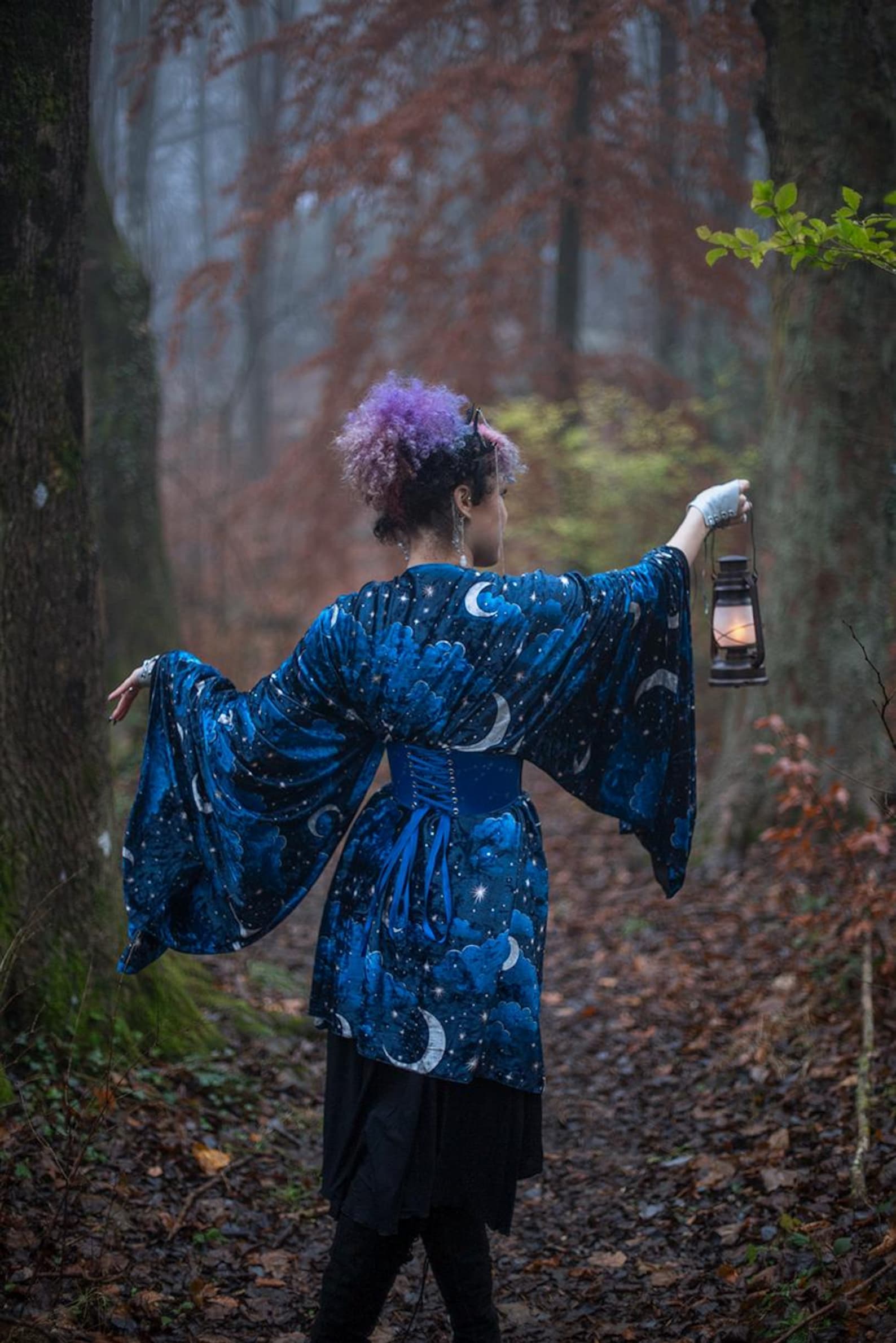 Celestial Robe, Whimsigoth Fashion Kimono, Moon Stars Vintage Velvet ...