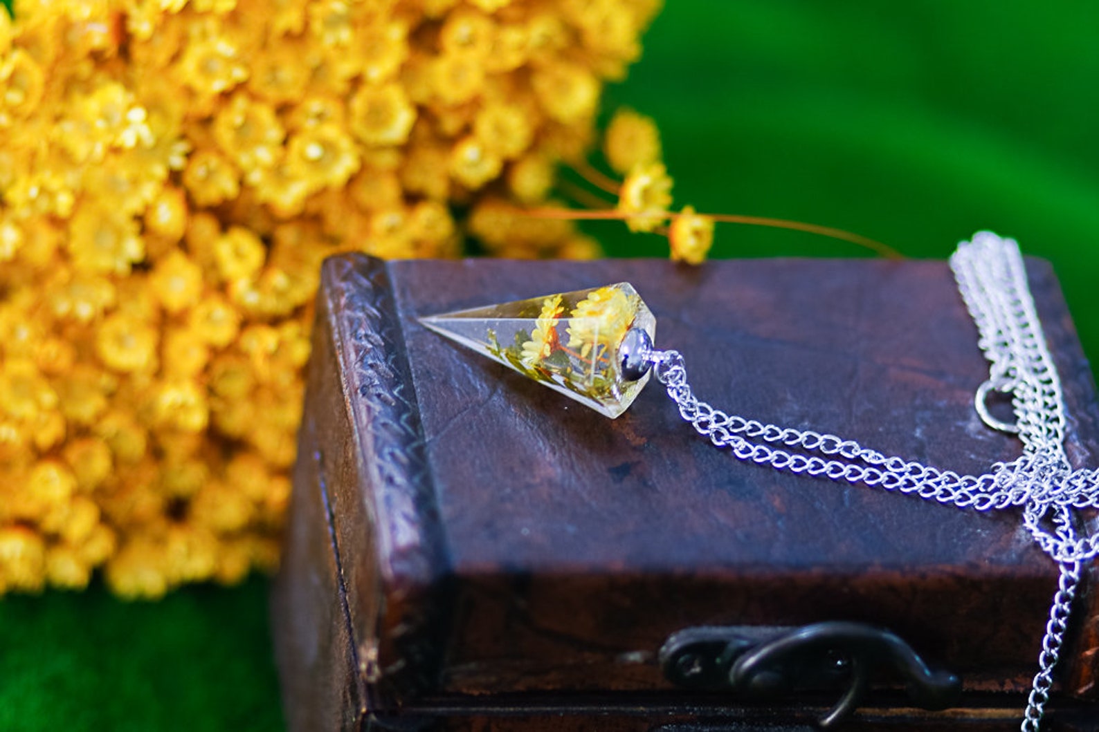 Necklace Real Flower Jewelry Pendulum Necklace Resin Necklace Etsy