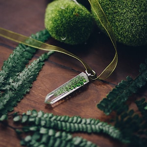 Fern necklace resin necklace pendant raw crystal point quartz form im green pressed flower jewelry image 1