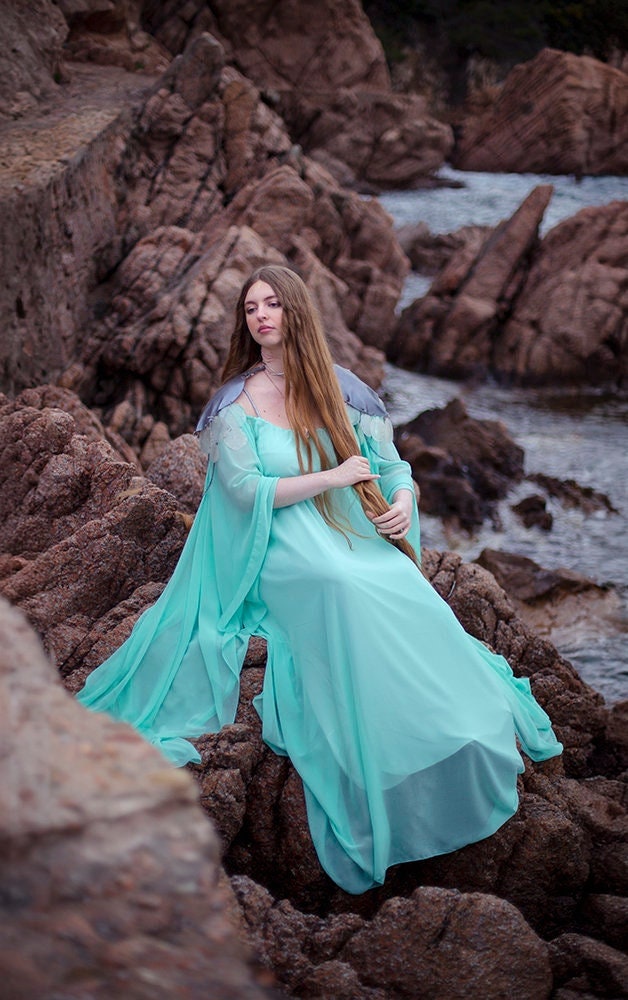 turquoise princess dress Turquoise Blue Rhinestone Appliqu Evening Dress - Handcrafted Couture Gown Crystals