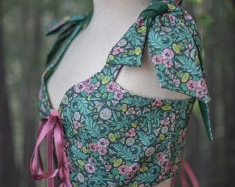 Flower top , Heart shaped bodice corset cottagecore style  corset vest, Wench regency steampunk