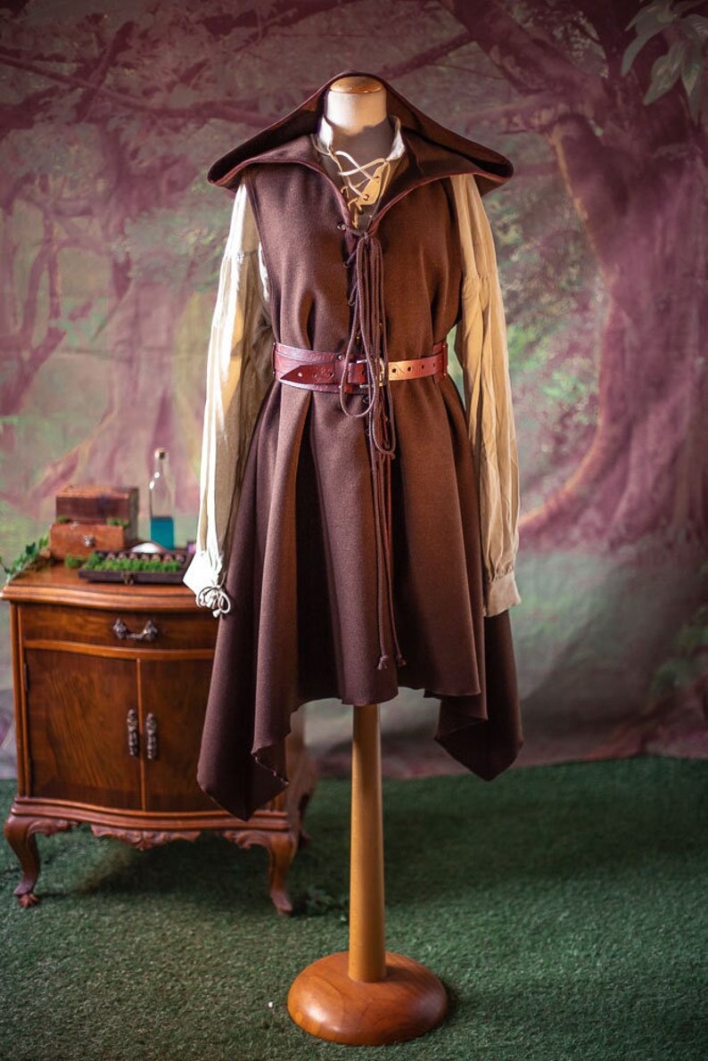 Surcoat Ranger à capuche gilet d'assassin unisexe survêtement ouvert sur le devant elfique pirate fantaisie médiéval renaissance costume cosplay image 1