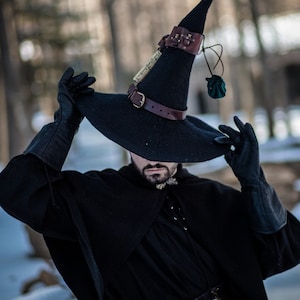 Alchemist witch hat adventurer larp magician forest wizard hat felted hat wool Halloween costume witch costume larp hat image 8