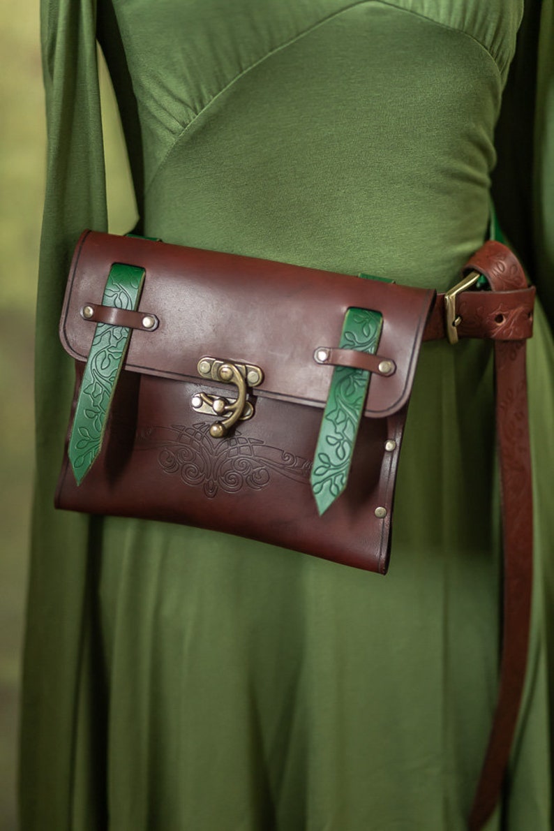 Leather belt bag Medieval pouch hip bag for LARP Elven Druid Steampunk druid accessories ren faire image 5
