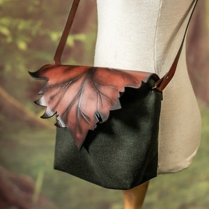 Elven Leaf Bag Fabric and Leather Autumn Nature Cottagecore Fall Form Black and Brown Druid Witch Inspired Handbag Shoulder Bag Etsy