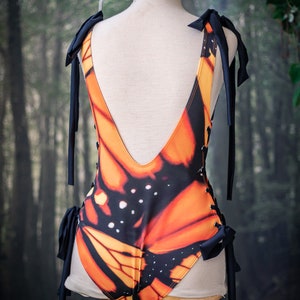 One Piece Swimsuit Beach Outfit Laced like a corset adjustable Monarch butterfly image 4