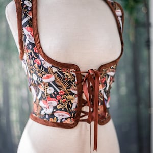 Renaissance bodice, Mushrooms corset cottagecore style corset vest, Wench regency Fairy Fair