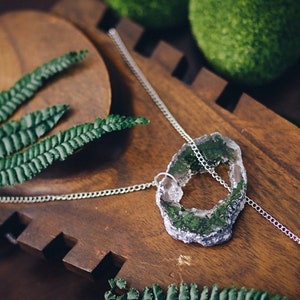 Fern necklace resin necklace Geode slice resin pendant crystal point im green pressed flower jewelry image 5