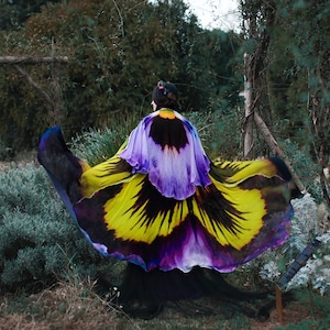 Flower cape floral cloak Pansy scarf shawl purple and yellow poncho convertible skirt image 5