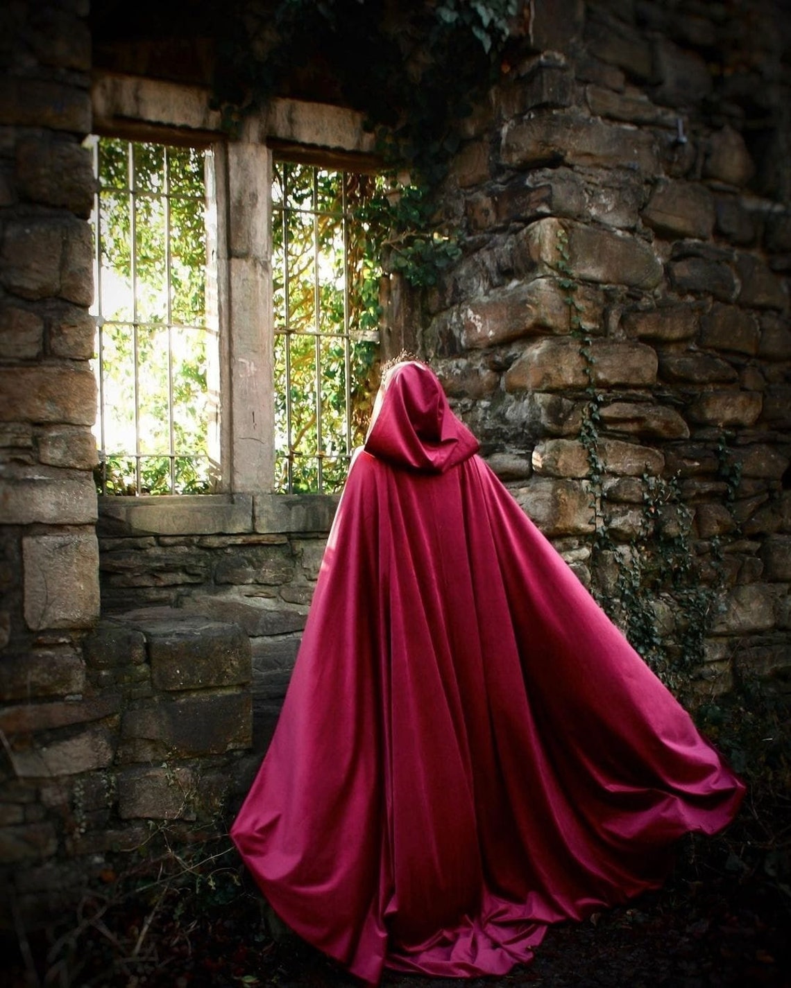 Burgundy Cloak Dark Red Satin Cape Hooded Medieval Larp Riding - Etsy