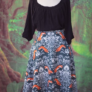 Fox Skirt in William Morris style Cottage Forest lover inspired skater skirt image 2