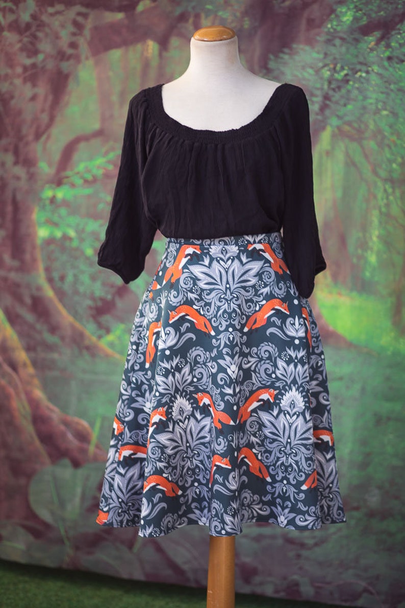 Fox Skirt in William Morris style Cottage Forest lover inspired skater skirt image 2