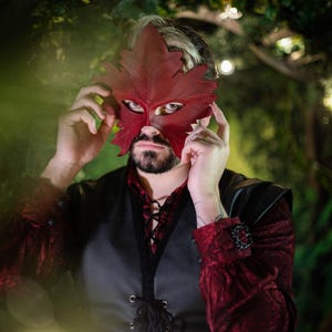 Máscara de cuero Druida Hoja Arce otoño natural wiccan mascarada Hombre Verde imagen 2