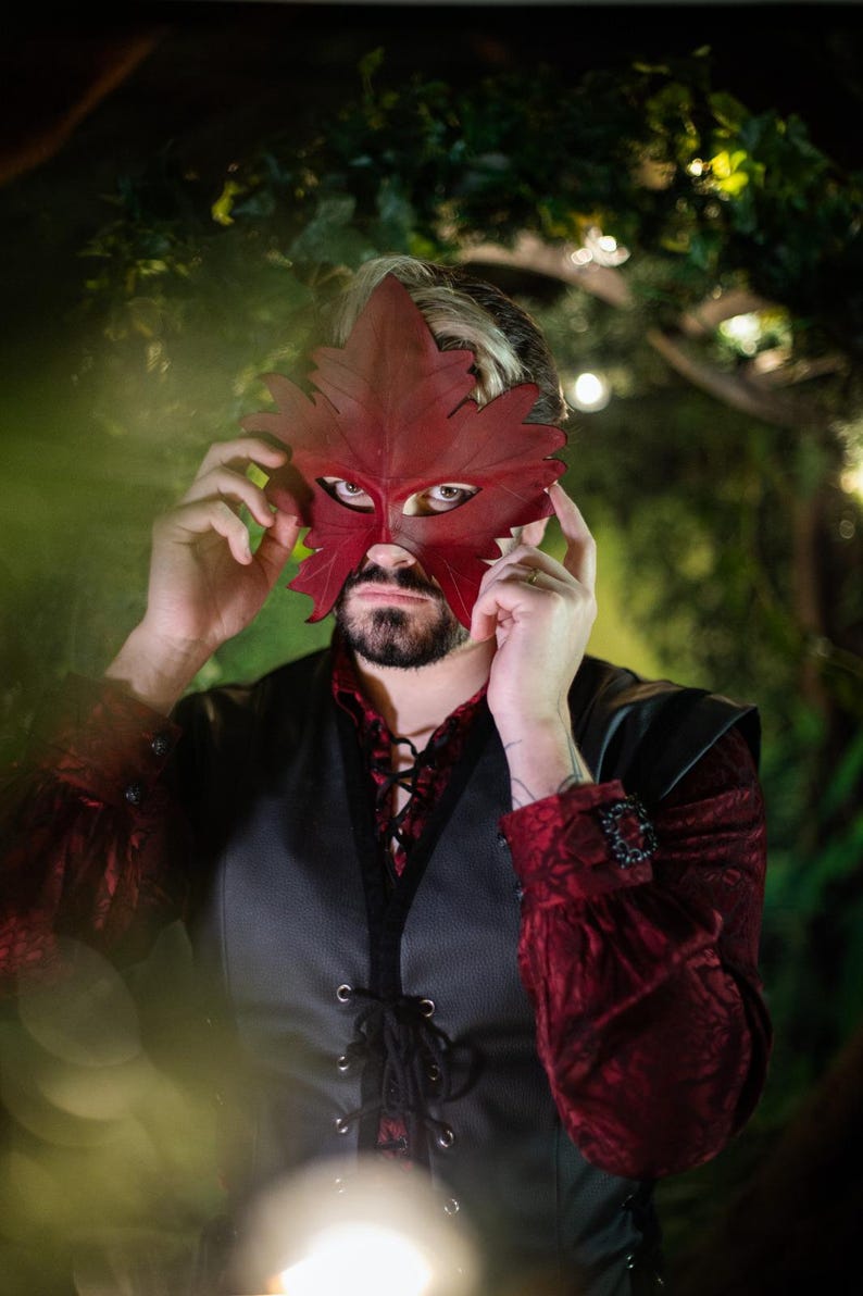 Máscara de cuero Druida Hoja Arce otoño natural wiccan mascarada Hombre Verde imagen 2