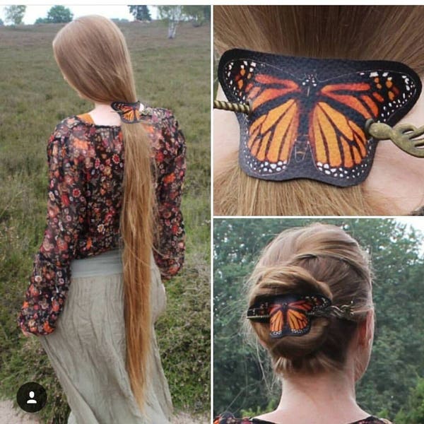 Fermaglio per capelli farfalla monarca in pelle vegana Accessorio stravagante autunnale per la testa in stile country cottagecore