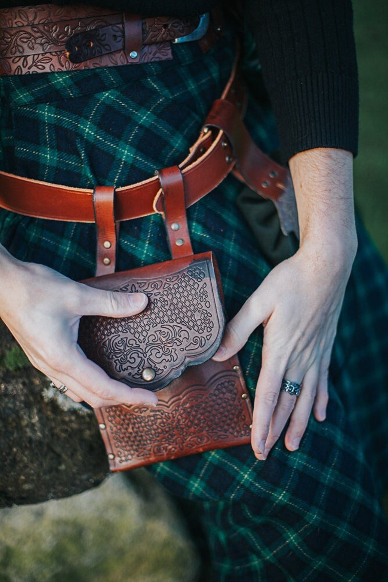 Leather belt bag Medieval pouch hip bag for LARP Alchemist Druid Steampunk druid accessories ren faire image 1