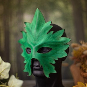 Leather Mask Druid Leaf Maple autumn natural wiccan masquerade Green Man image 5