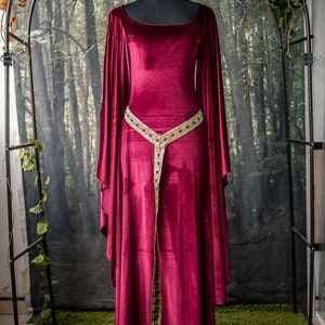 Robe médiévale bordeaux en velours rouge préraphaélite ren costume elfique celtique robe médiévale en velours image 9