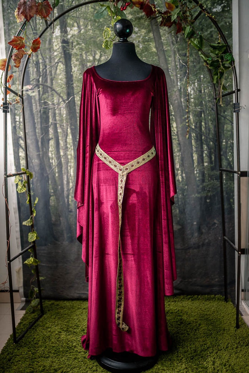 Burgundy Medieval Dress Red Velvet Preraphaelite Ren Fair - Etsy