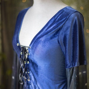 Medieval Fantasy Dress Blue Velvet Celestial Elven Gown Preraphaelite Dress constellations , Medieval, Pre Raphaelite, Gothic image 9