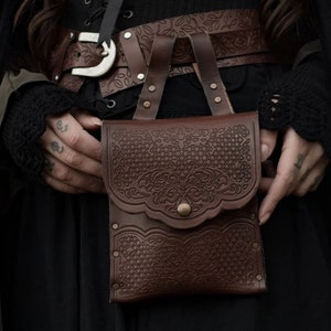 Leather belt bag Medieval pouch hip bag for LARP Alchemist Druid Steampunk druid accessories ren faire image 3