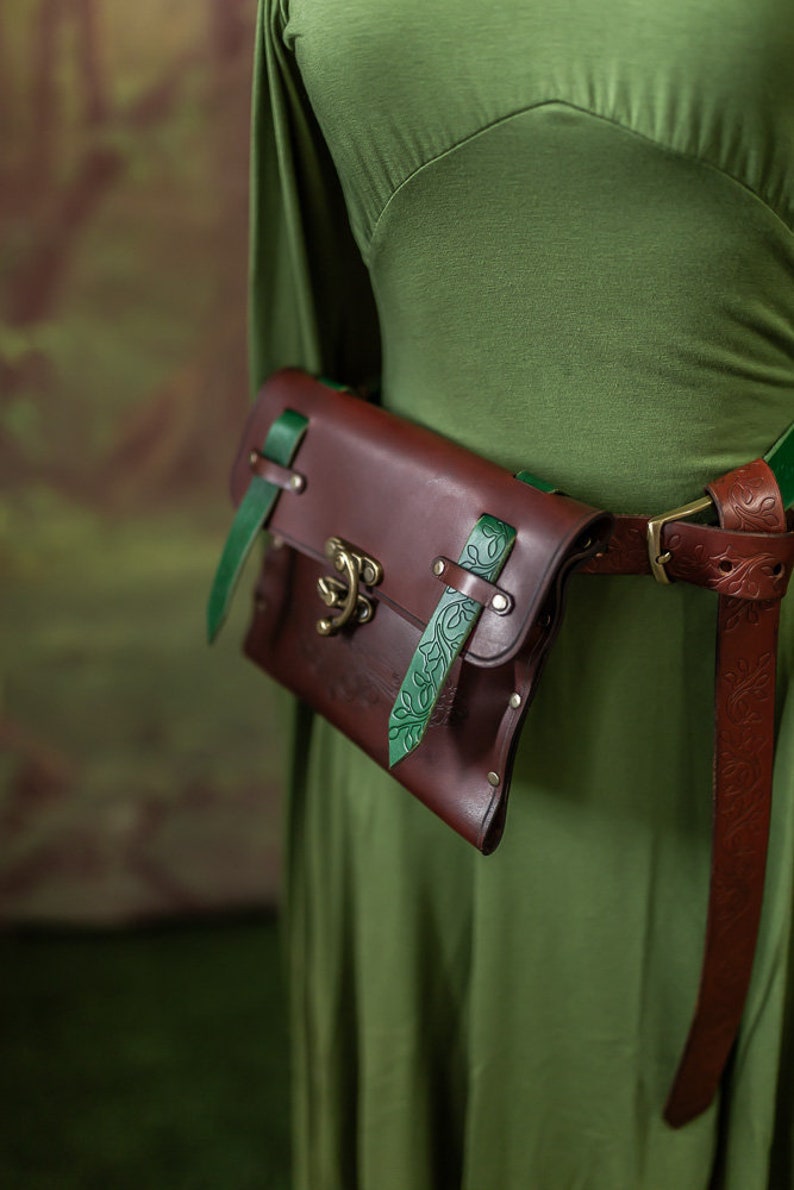 Leather belt bag Medieval pouch hip bag for LARP Elven Druid Steampunk druid accessories ren faire image 2