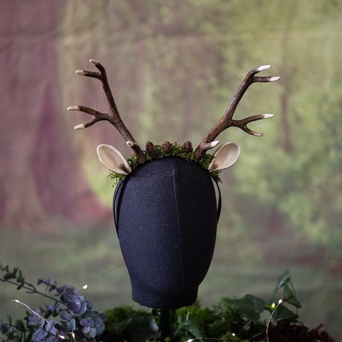 Deer Antler Headband, Moss Crown, Faun Costume Headpiece - Etsy display picture 3