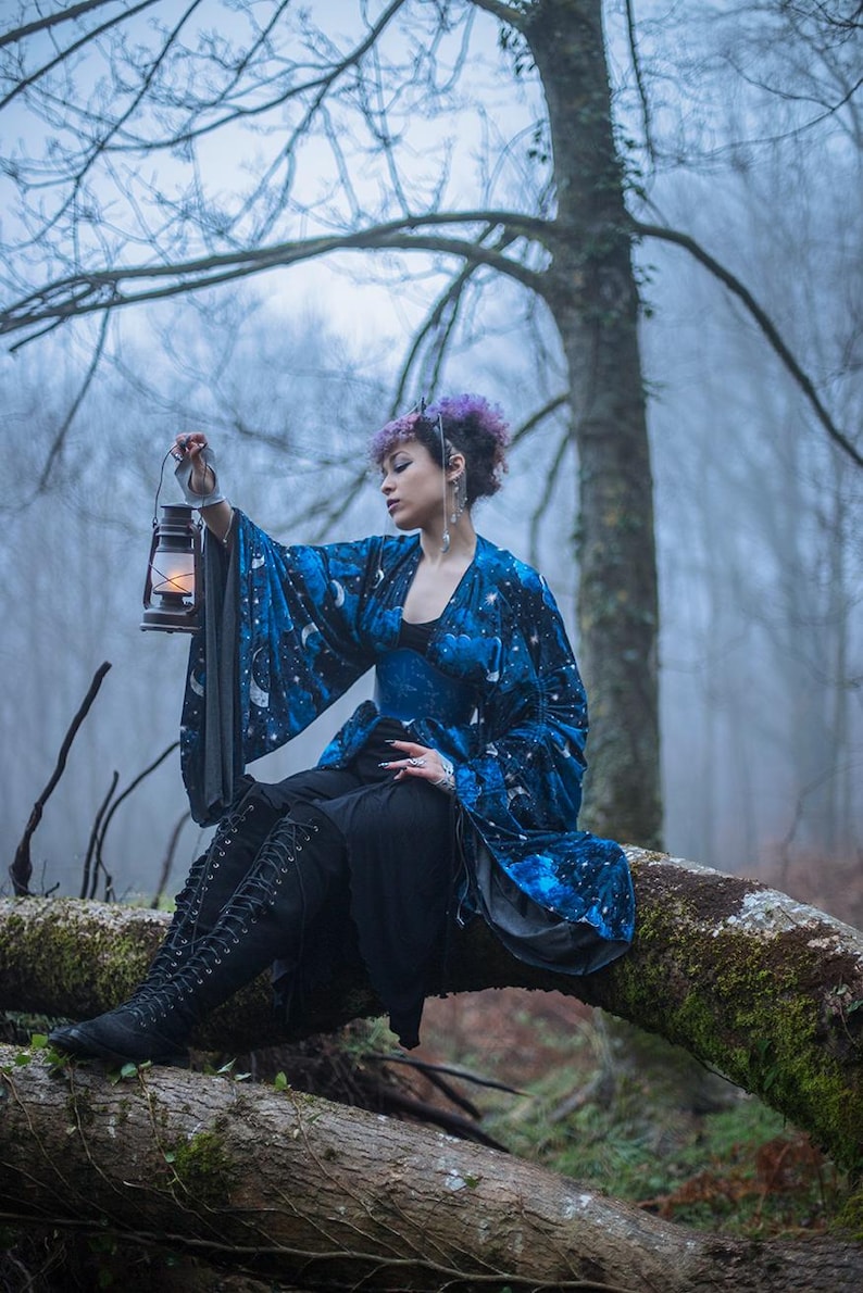 Fallen Bath Robe Celestial Robe, Whimsigoth Fashion Kimono, Moon Stars Vintage Velvet ...