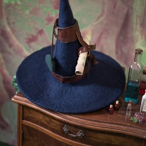Alchemist witch hat adventurer larp magician forest wizard hat felted hat wool Halloween costume witch costume larp hat Blue