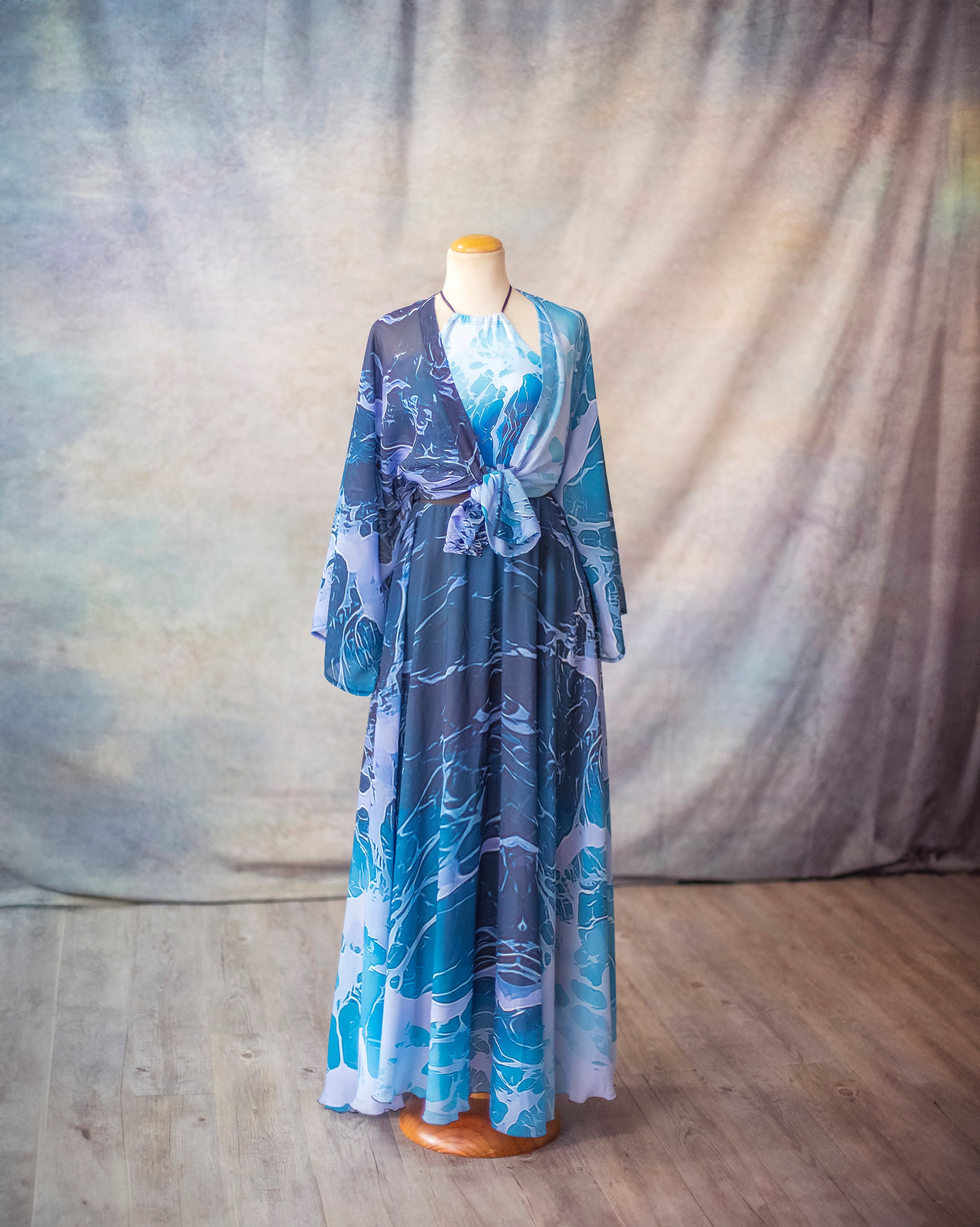 Ocean Waves Maxi Skirt, Mermaidcore Fashion Long Skirt Fairy